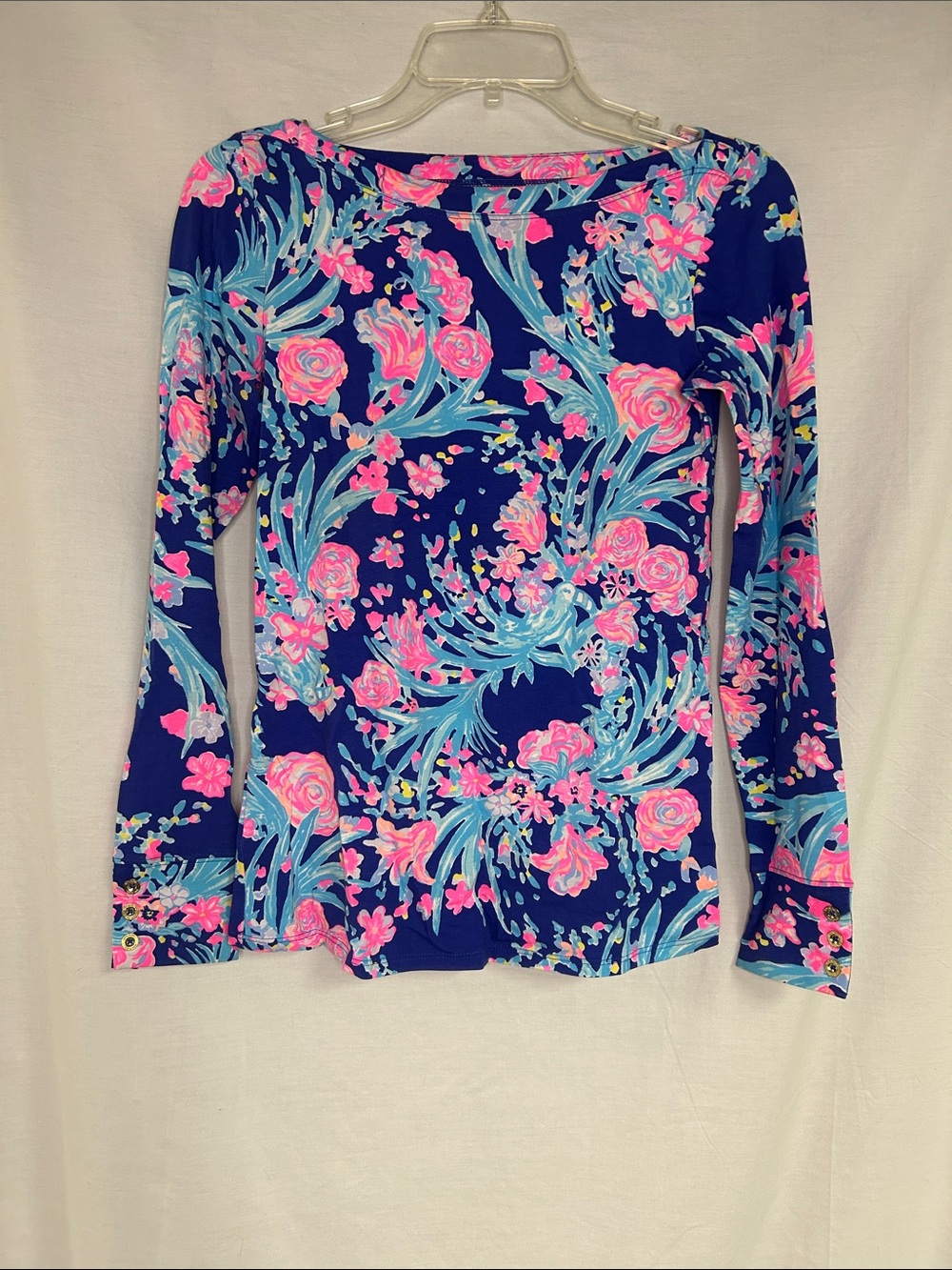 Lilly Pulitzer Floral Long-Sleeve Womens Top in Navy and Pink